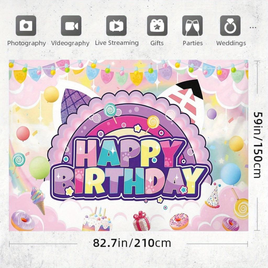 1 piece of vibrant and cute cat-themed birthday party backdrop and banner - 2D flat polyester fabric for photography decoration