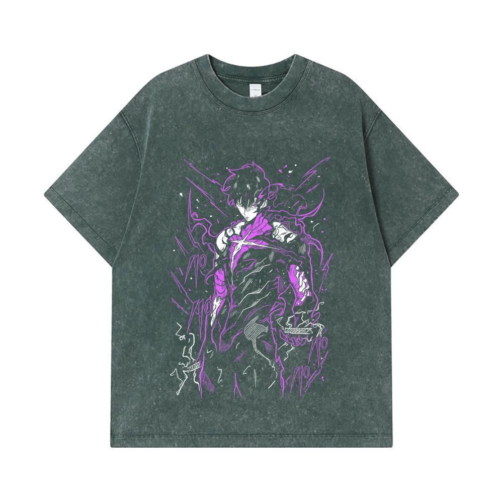 275 GSM Washed T-shirts 100% Cotton Solo Leveling V22 Print Unisex Heavy Cotton T Shirt