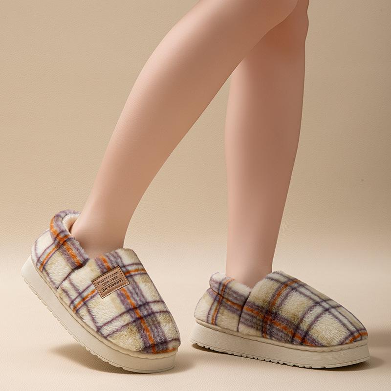 Couple Cotton Slipper Bag and Thick-bottomed Home Indoor Bedroom Autumn and Winter Velvet Warm Wool Slippers