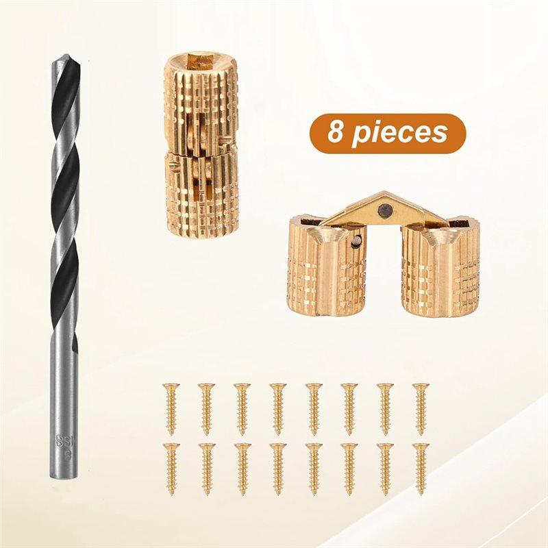ABBP-8Mm Brass Barrel Hinges With Drill Bit,180° Cabinet Hinges For Jewelry Wooden & Ring Box DIY Crafts