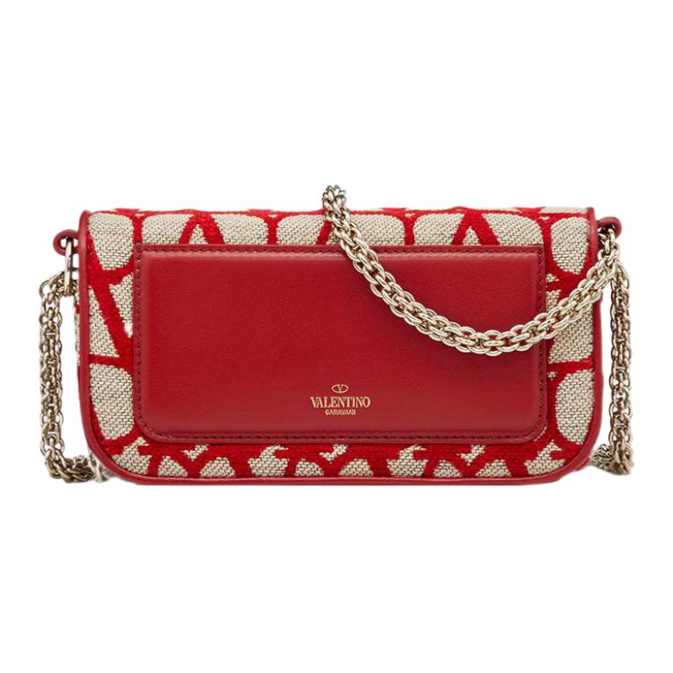 Valentino Locò V Logo Print Patchwork Magnetic Closure Calfskin Baguette Bag Shoulder Crossbody Handbag Women Bags Beige Red W0B0L97JSQJ4A