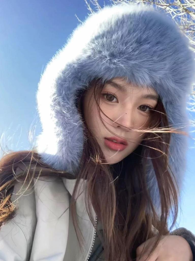 Blue imitation mink Lei Feng hat women's winter plush northern skiing cold and warm ear protection hat fleece thickened hat