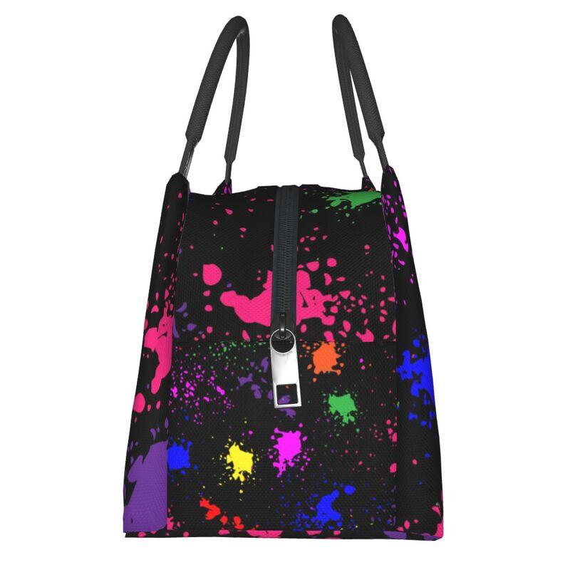 Colorful Paint Splatter Art Thermal Lunch Bag Reusable Waterproof Cooler Insulated Lunch Box Bento Tote for Work Travel Picnic