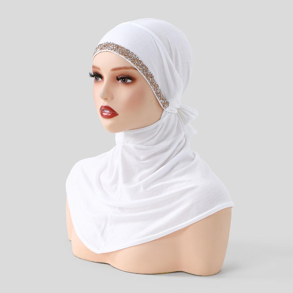 Muslimische Frauen Sofort-Hijab Islamische Einfarbige Innenkappe Malaiische Doppelkinn-Unterkappe Damen Kristall Hanf Mützenhut Tuban Bandana
