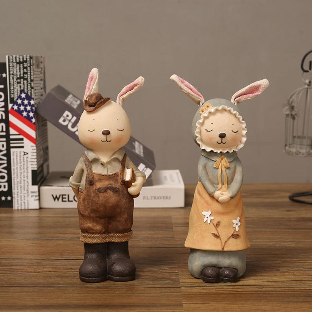 Cartoon Cute Design Easter Bunny Bank Resin Pastoral Style Cute Rabbit Statue Novelty Funny Desktop Decor Collectible