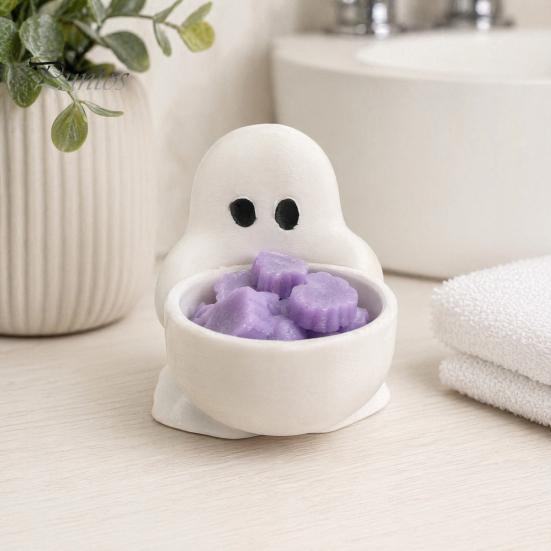 Cute Ghost Tealight Stand Halloween Candle Holder, 3D Printed Tea Light Holder for Small Aromatherapy Scented Candles, Tabletop Candy Dish Party Decor