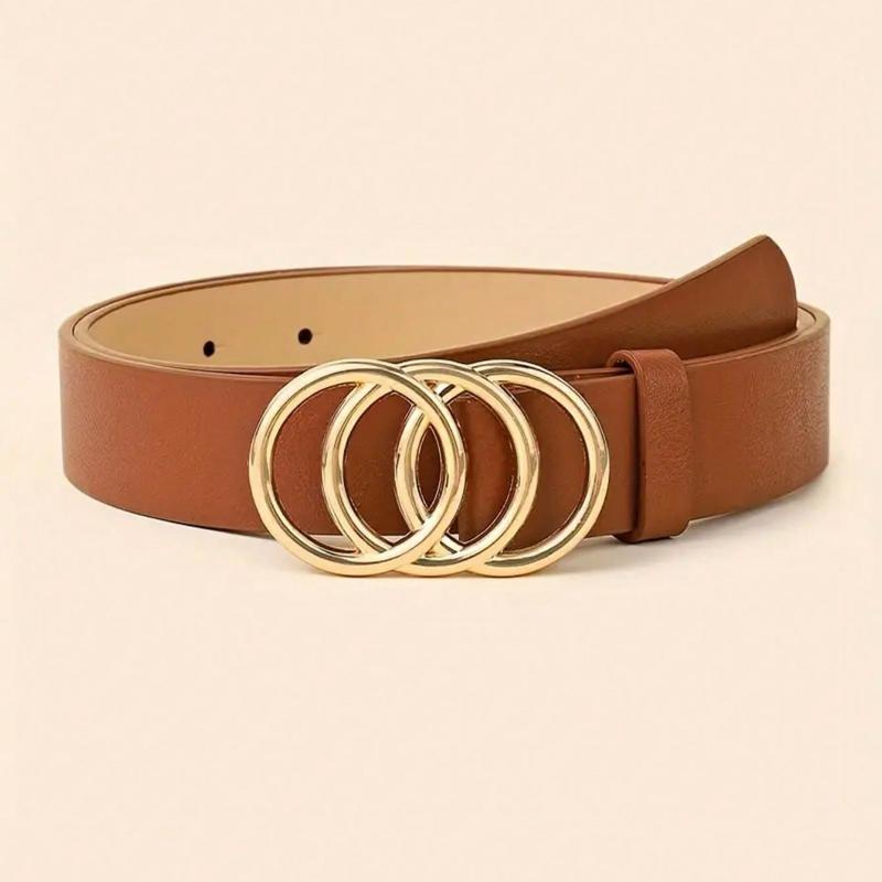 Women Minimalist Fashion Versatile Waist Belt, Pants/Dress Classic Belt With Triple/Dual/Single Metal Buckle, Solid Color Elegant Waist Accessory