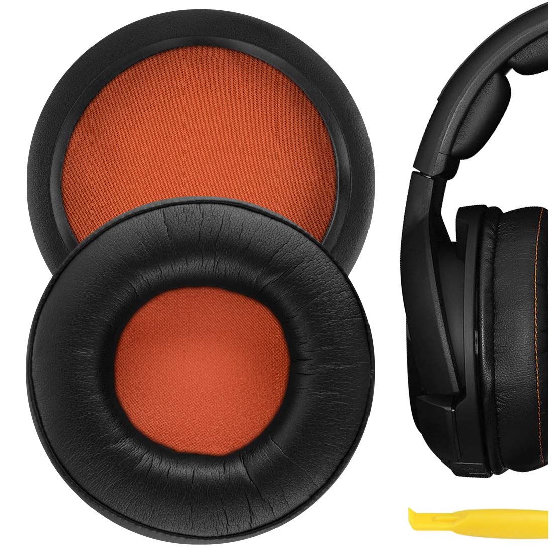 

Geekria QuickFit Ear Pads Compatible with SteelSeries SIBERIA 800 and 840 Headphones (Protein Leather/Black with Orange Net)
