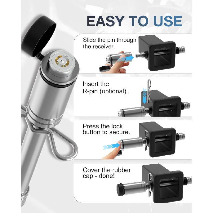 TOPICK 5/8" Trailer Hitch Lock with Extra Long 4-1/2" Span, Stainless Steel Hitch Lock Pin, 2" & 2.5" & 3" Receiver Lock, Truck Locking Hitch Pin,
