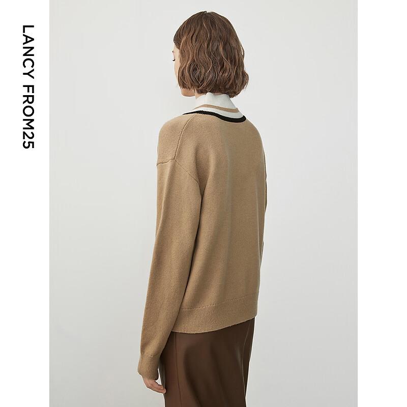 LANCY Women's Faux Two-Piece Wool Blend Stand-Collar Pullover Sweater