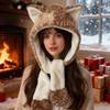 Winter Hat with Ear Flap Scarf Cartoon Deer Design Ear Protection Hat Skiing Camping Travel Headwear