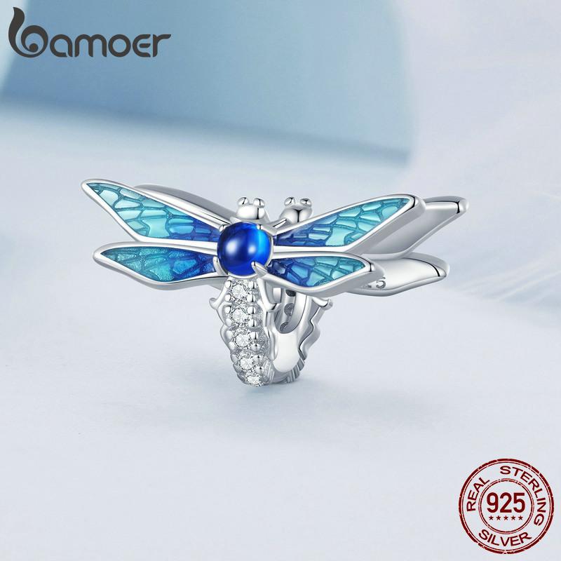 

BAMOER из стерлингового серебра 925 пробы, изысканные синие эмалированные подвески в виде стрекозы для женщин, оригинальный браслет и браслет, ювелирные изделия 925 silver