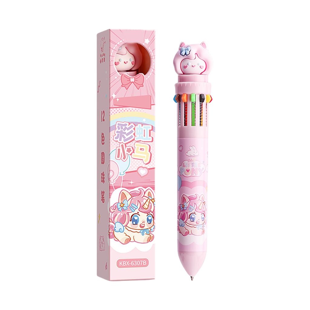10/12 Colors Retractable Ballpoint Pen Cartoon Animal Ballpoint Pen Multicoloured Pen School Office Supplies for Student