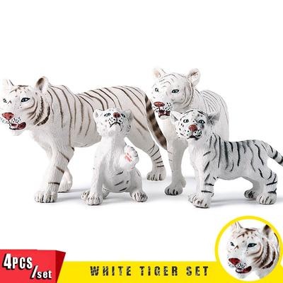 4ks/set Solid White Tiger Suit Simulační hračka zvířecího modelu tygra