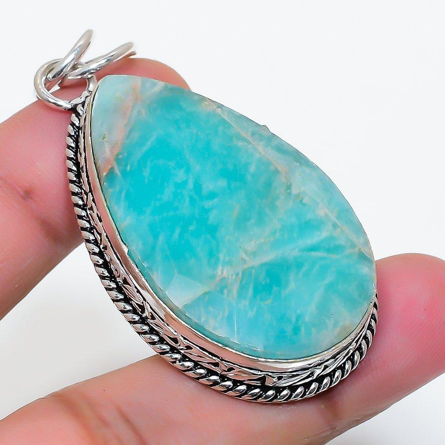 Natural Amazonite Gemstone 925 Sterling Silver Jewelry Pendant 2.21" AP-15962