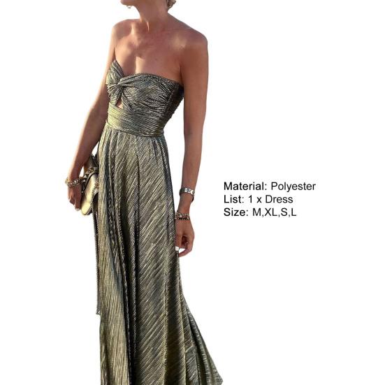 Vestido Maxi Bronzeador Sem Costas Bainha Grande Nó no Peito Envolvente Decote Ombro a Ombro