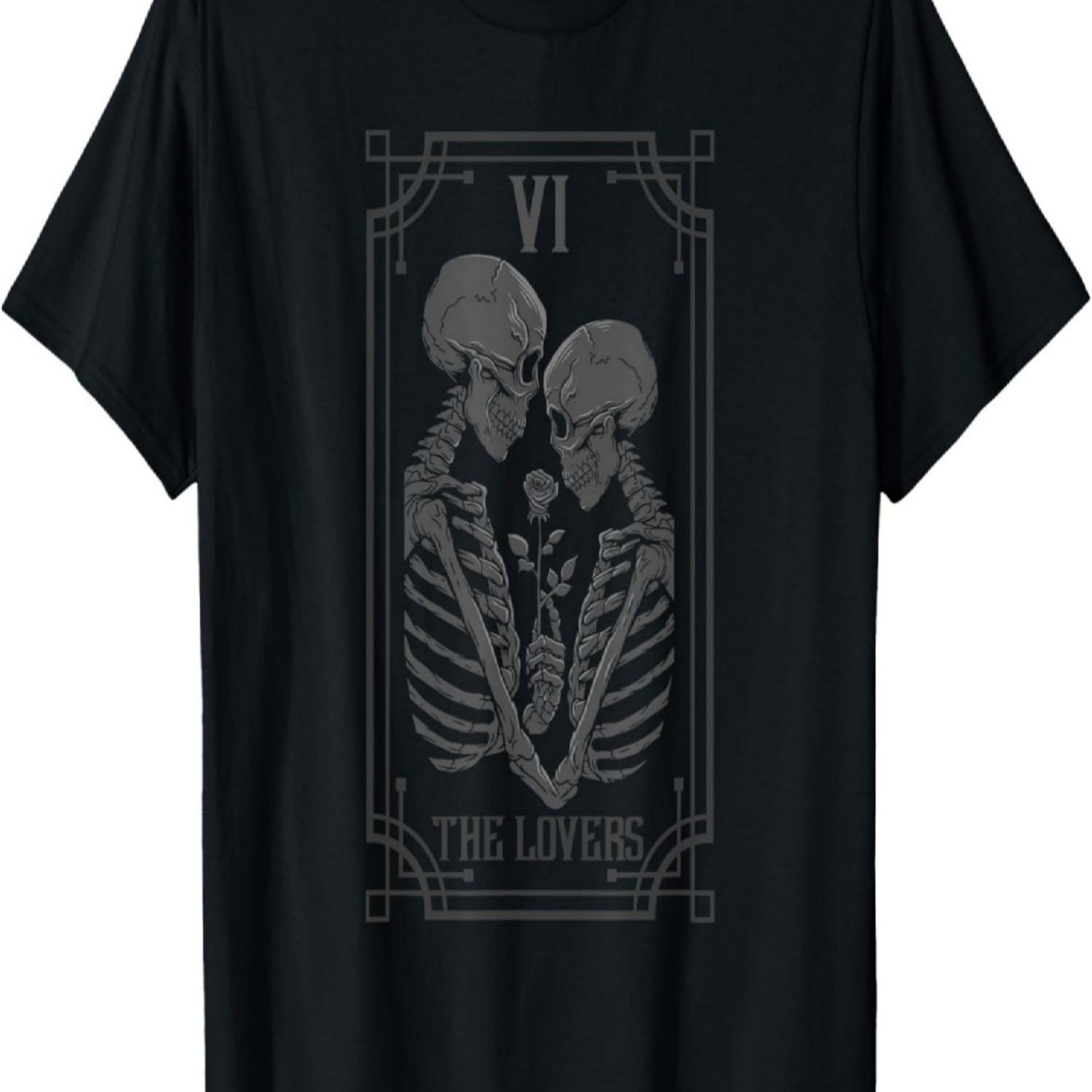 Tarot Card The Lovers Skeleton Goth Halloween Witch T-Shirt S чёрный
