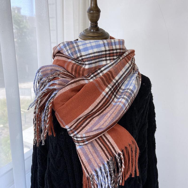 Plaid Scarf Women's New Winter Imitation Cashmere Retro Scarf Thickened Warm Shawl