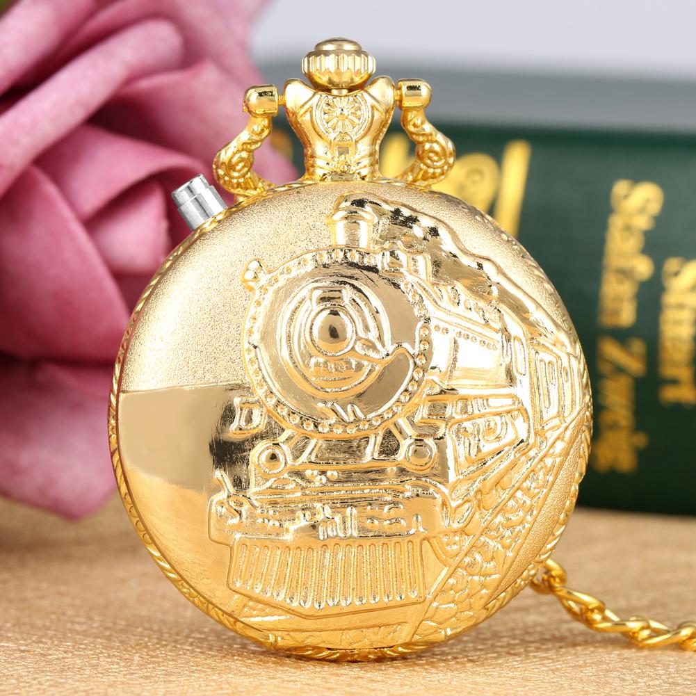 

Делікатний кварцовий кишеньковий годинник із світлодіодною функцією для чоловіків. Жіноча мода. Кишенькові годинники з візерунком із паровим автомобілем і ланцюжком для підлітків. золотий