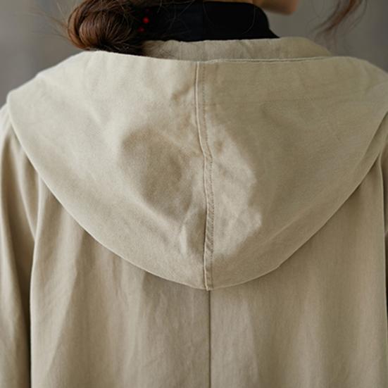 Spring Autumn Women Trench Coat Solid Color Loose Hooded Streetwear Literary Style Single Breasted Windbreaker Overcoat for Working