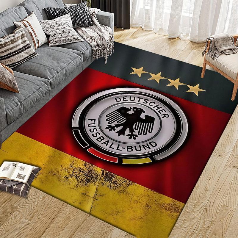 German Football Association Flannel Printed Carpet, Home Sofa Decoration for Living Room & Bedroom, Non‑Slip Play Flannel Floor Mat for Game Room
