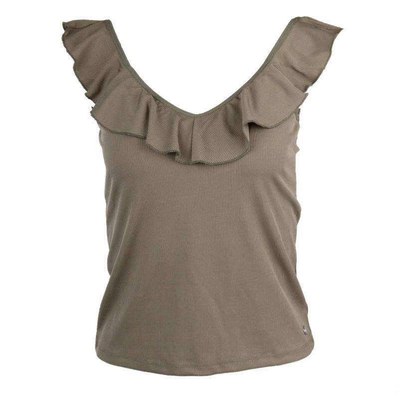 

Майка цвета хаки с оборками по вырезу Женская DEELUXE 74