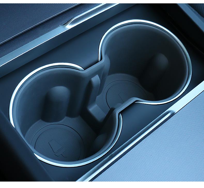Tesla Model Y/3 Refreshed Center Console Cup Holder Silicone Cover & Coaster Accessory.