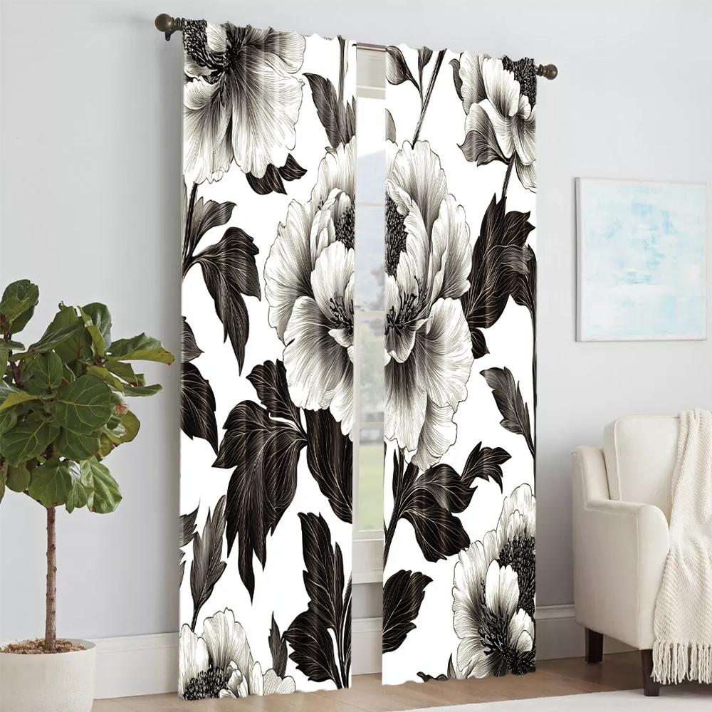 2 Stück, vielseitige transparente Polyestervorhänge für Heimdekoration Pfingstrose Floral zur Verwendung in Schlafzimmern und Wohnzimmern