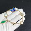Pulseira Floral Trevo de Quatro Folhas da Sorte para Mulheres - Pulseira com Pingente em Forma de Coração de Madrepérola Borboleta