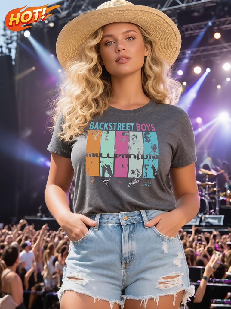 Backstreet Boys Millennium Women's Tee - Retro Boy Band Graphic, Casual Vintage Top