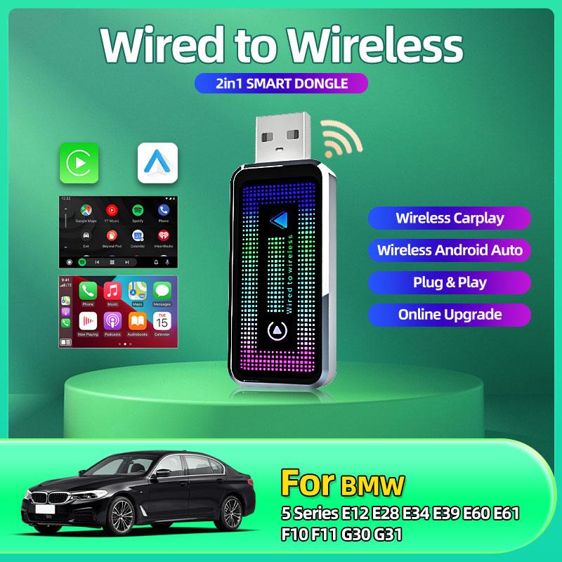

Беспроводной адаптер Carplay Android Auto 2-в-1 Smart Dongle 5G WIFI Для iPhone Android Телефона Для BMW 5 серии E12 E28 E34 E39 E60 чёрный