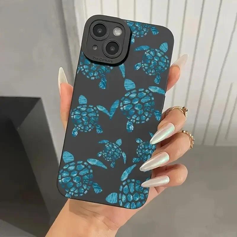 Summer Cartoon Turtle Pattern Case for iPhone 13 11 12 14 15 16 Pro Max 8 7 Plus SE 2022 XR X XS Camera Lens Protection Cover