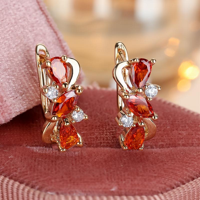 

Блестящие серьги-капли огранки «маркиз» из красного, зеленого и синего циркония для женщин, роскошные повседневные универсальные ювелирные изделия золотого цвета красный/золотой