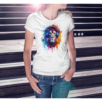 Lion T Shirt Animals with Headphones Homme Comfortable Streetwear Breathable Casual Unisex St