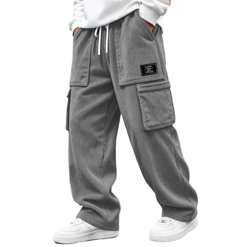 Men's Corduroy Pants with 4 Pockets and Waist, Casual Trousers