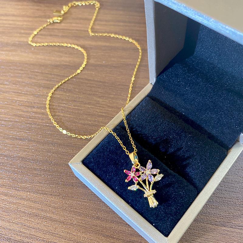 Light Luxury Full Diamond Inlaid Zircon Titanium Steel Clavicle Chain Fairy Versatile Delicate Necklace Gift for Girlfriend