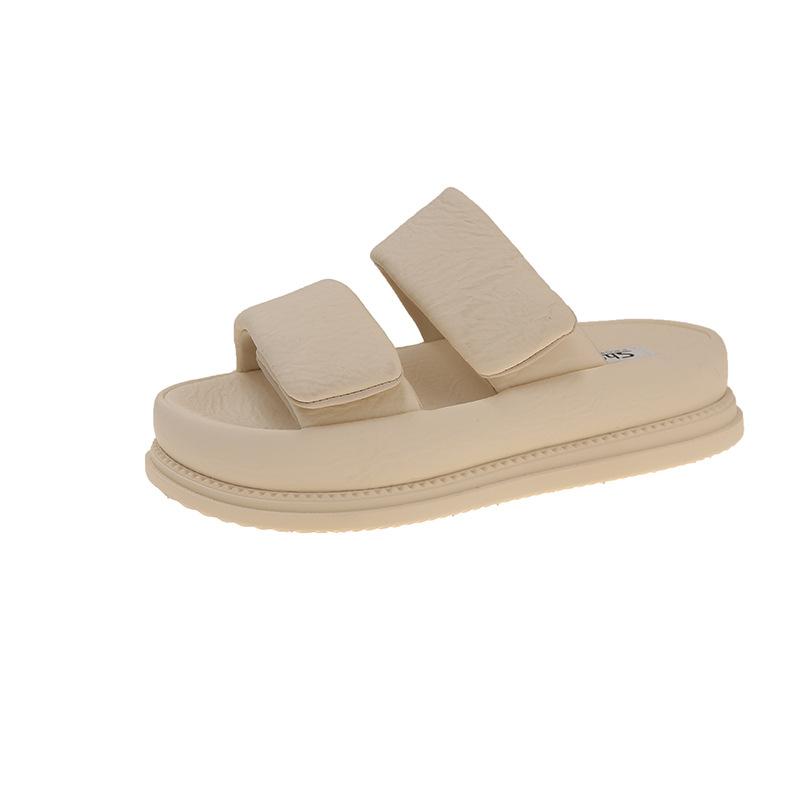 

Крутые шлепанцы на толстой подошве на липучках для женской летней носки 2025 новинка популярные модные шлепанцы на мягкой подошве противоскользящие шлепанцы на одну перемычку 40 бежевый