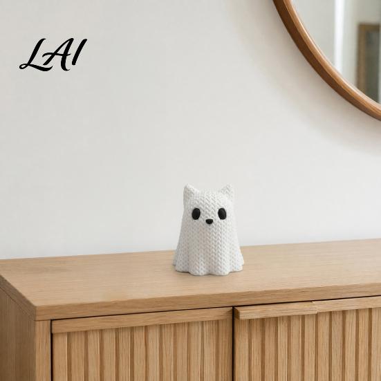 Hand-knitted Texture Ghost 3D Printed Dog/Cat Figurine Ornaments Knitted Halloween Animal Soft Cute Ornament Decorations Small Puppy/Kitten