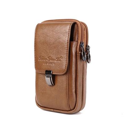 Xiaoduoli Men's Leather Waist Bag for Mobile Phones (5.5-6.5 Inch) - Genuine Cowhide Retro Design with Belt Attachment