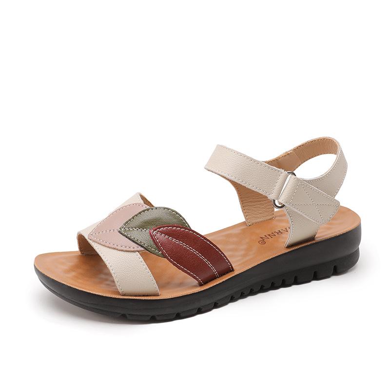 Dames Sommer Sandaler med Sklisikker Såle - Myk Såle, Lav Hæl for Middelaldrende og Eldre