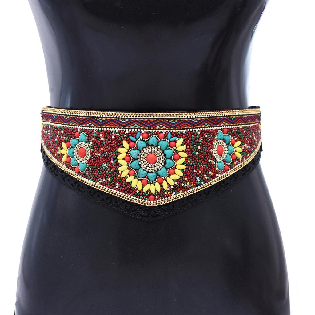 Bohemian Multicolor Beaded Belt Handwoven Adjustable Waistband For Women Ethnic Style Festival Accessory