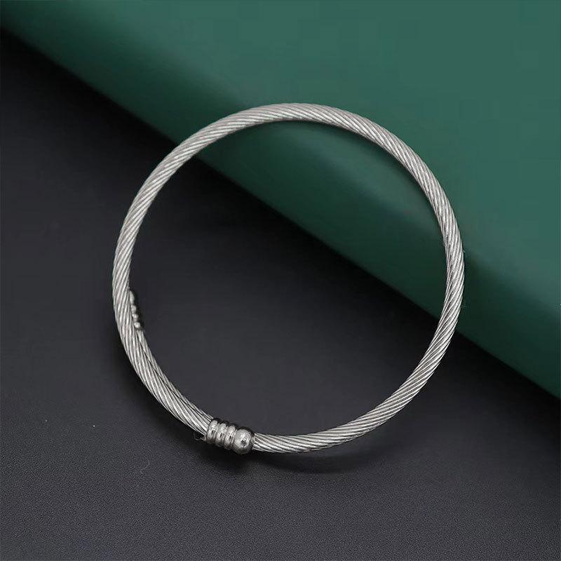 Open Bracelet Men'S And Women'S Metal Ancient Silver Bracelet Retro Simple Auspicious Lucky Lucky Jewelry