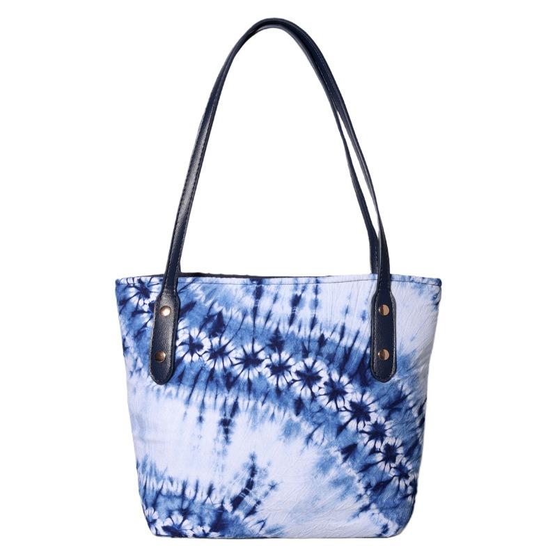 Borsa Tote Tinta a Mano Stile Etnico, Borsa a Mano/Spalla di Grande Capacità per Donna