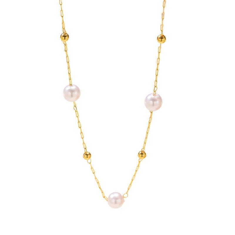 Imitation Pearl Necklace for Women Simple Fashionable Light Luxury and Cold Style Metal Ball Clavicle Chain Jewelry
