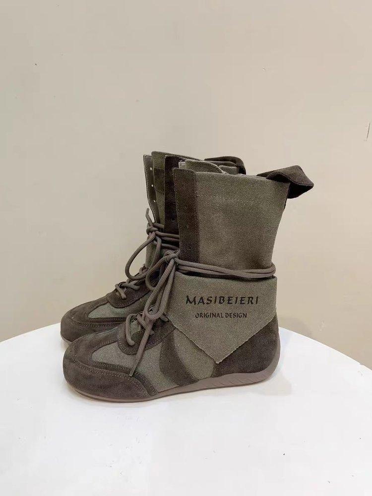 

Ботинки Мартин на шнуровке с высоким голенищем в стиле пустоши, женские, 2025 новые, универсальные, ретро, средней длины, для улицы, тонкие, рабочие, женские ботинки 40 армия зеленый