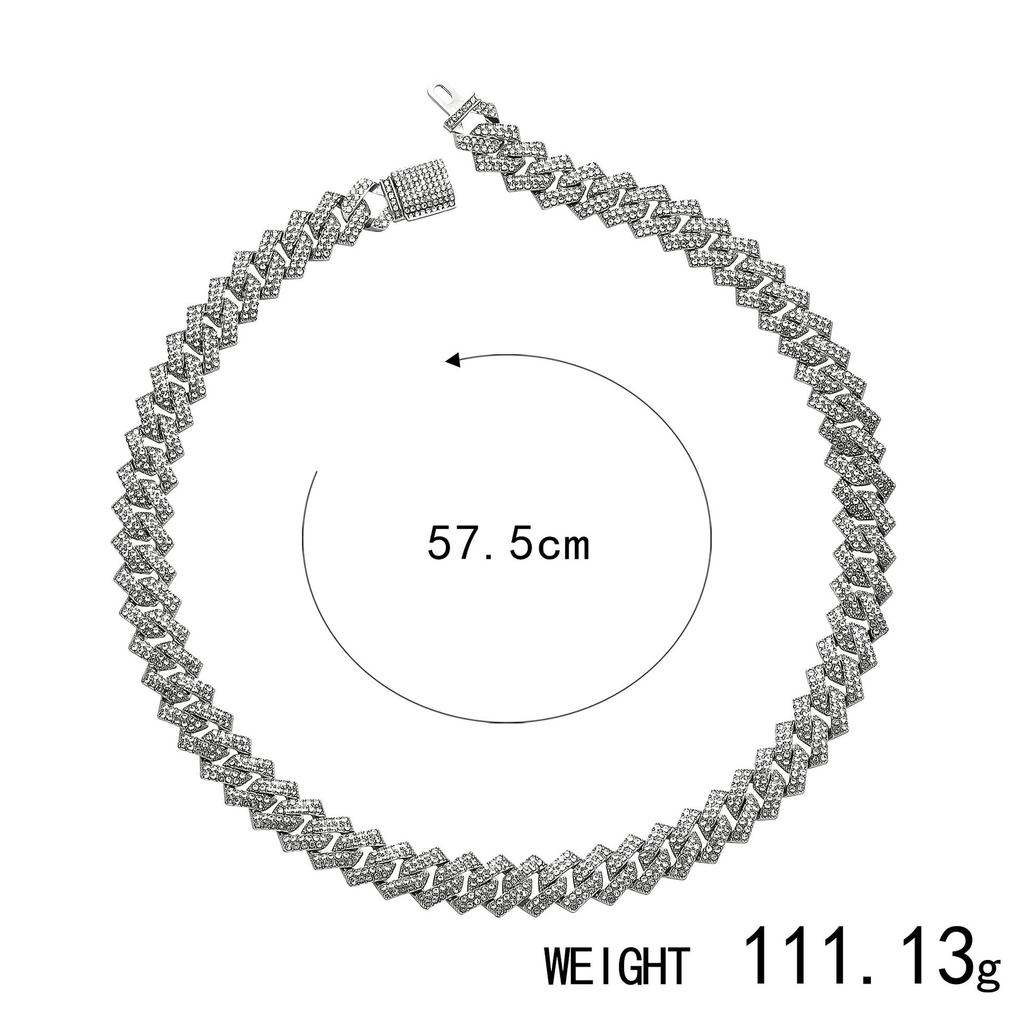 Exaggerated Personality Punk Cuban Chain Alloy Rhinestone Necklace Bracelet Direct Sales