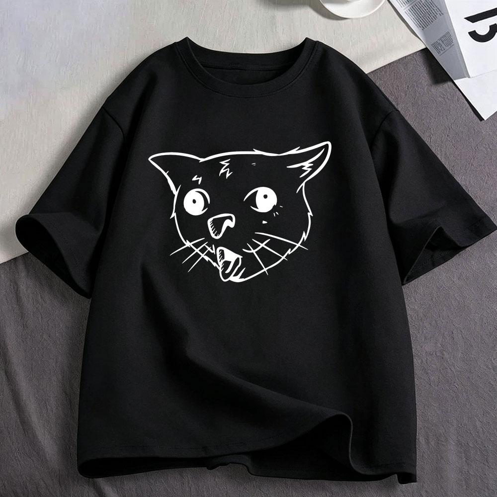 Coughing Cat Funny Meme Graphic T Shirts Unisexs Unisex Clothing Fashion Cotton Casual Oversized Short Sleeve Tshirts Streetwear
