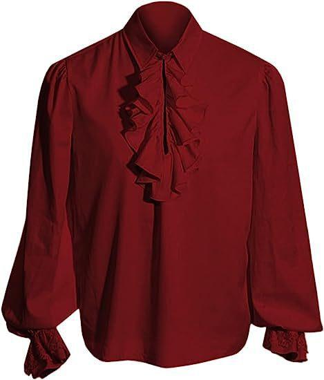 Herren Gothic Kostüm Set Schwarz Mittelalter Gentleman Frack Hemd Steampunk Halloween Vampir Cosplay Kostüm L rot