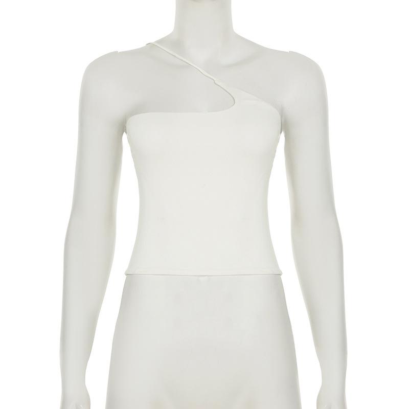 Women's New Single Shoulder Design Personality Solid Color Halter Spice Sexy Halter Waist Slimming Vest Top