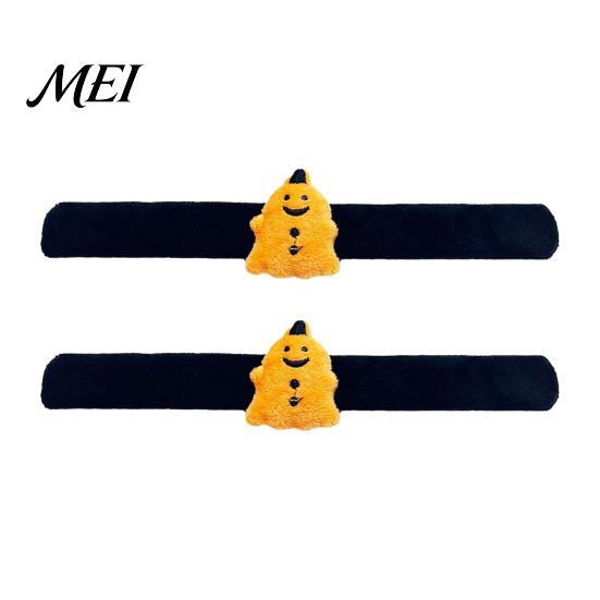Spooky Costume Accessories for Adults 2 Pcs Halloween Slap Bracelets, Plush Pumpkin, Bat, Ghost, Black Cat Soft Fabric Snap Wristbands Bands